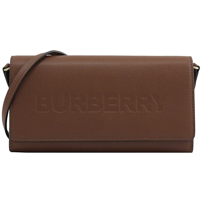 BURBERRY HENLEY烙印LOGO經典素色牛皮翻蓋斜背包(咖)