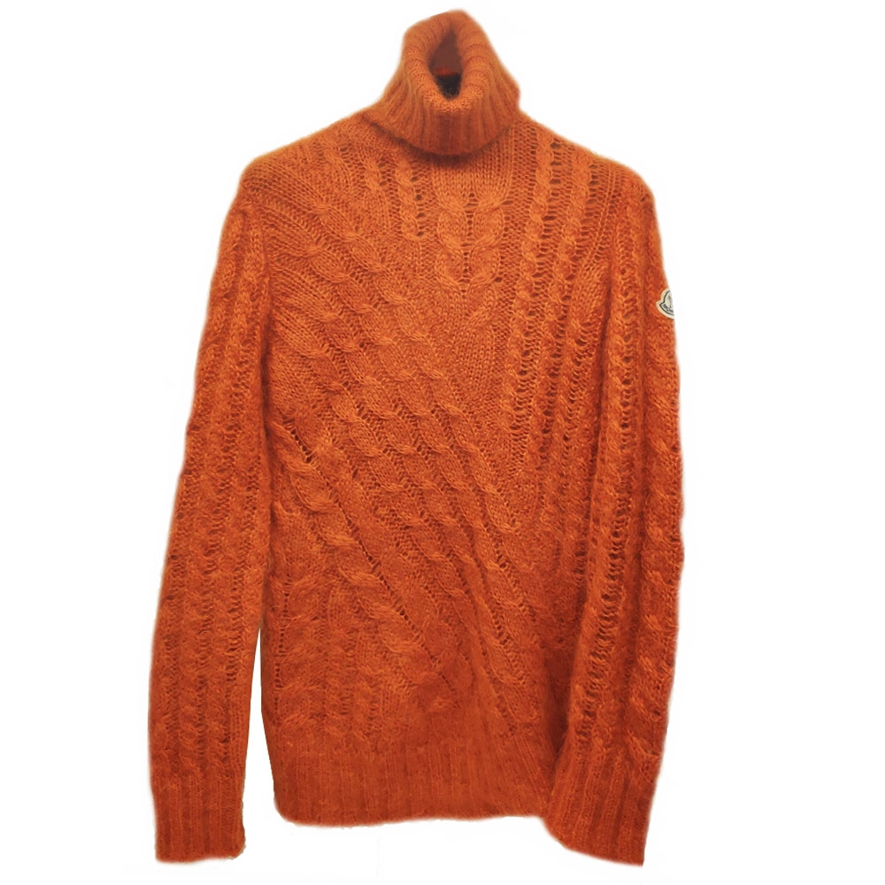 MONCLER 超質感品牌布標LOGO毛海高領毛衣(橘色系)