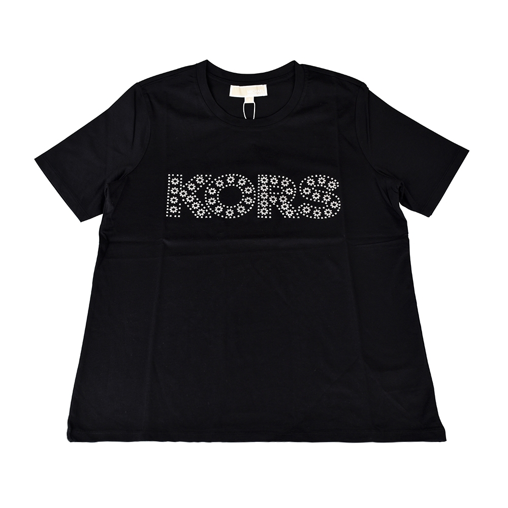 MK MICHAEL KORS 經典KORS LOGO鉚釘齒輪鑲飾設計純棉短T(黑)