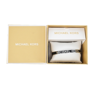 MICHAEL KORS BRASS 寬版LOGO扣式手環禮盒-黑色