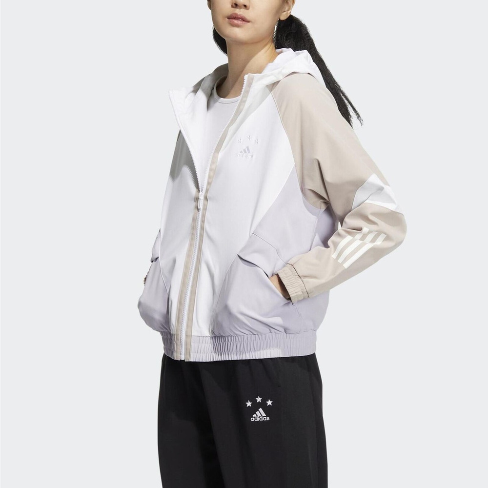 Adidas Foc Wvn Jkt HY2814 女 連帽外套 運動 訓練 休閒 經典 穿搭 亞洲版 白紫 奶茶