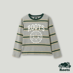 Roots 女裝- 運動派對系列 徽章條紋長袖 T 恤-麻灰色