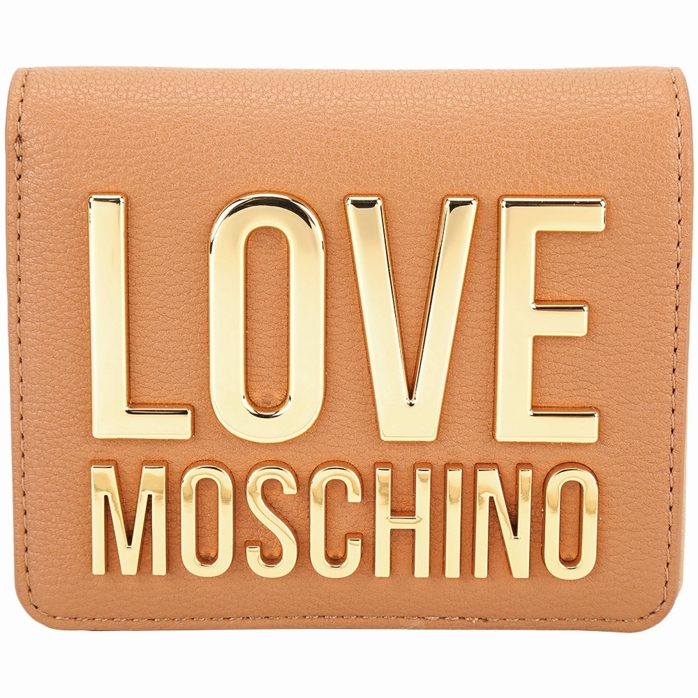 LOVE MOSCHINO 金字母拼色襯裡對折釦式短夾(棕色)