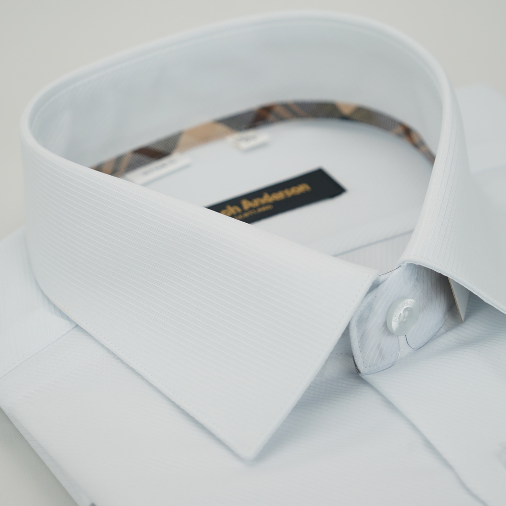 金安德森 經典格紋繞領白色吸排窄版短袖襯衫