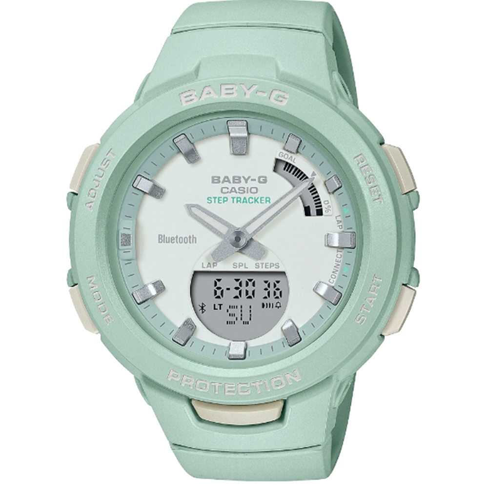 CASIO 卡西歐Baby-G 藍牙計步雙顯運動手錶-酪梨綠BSA-B100CS-3A