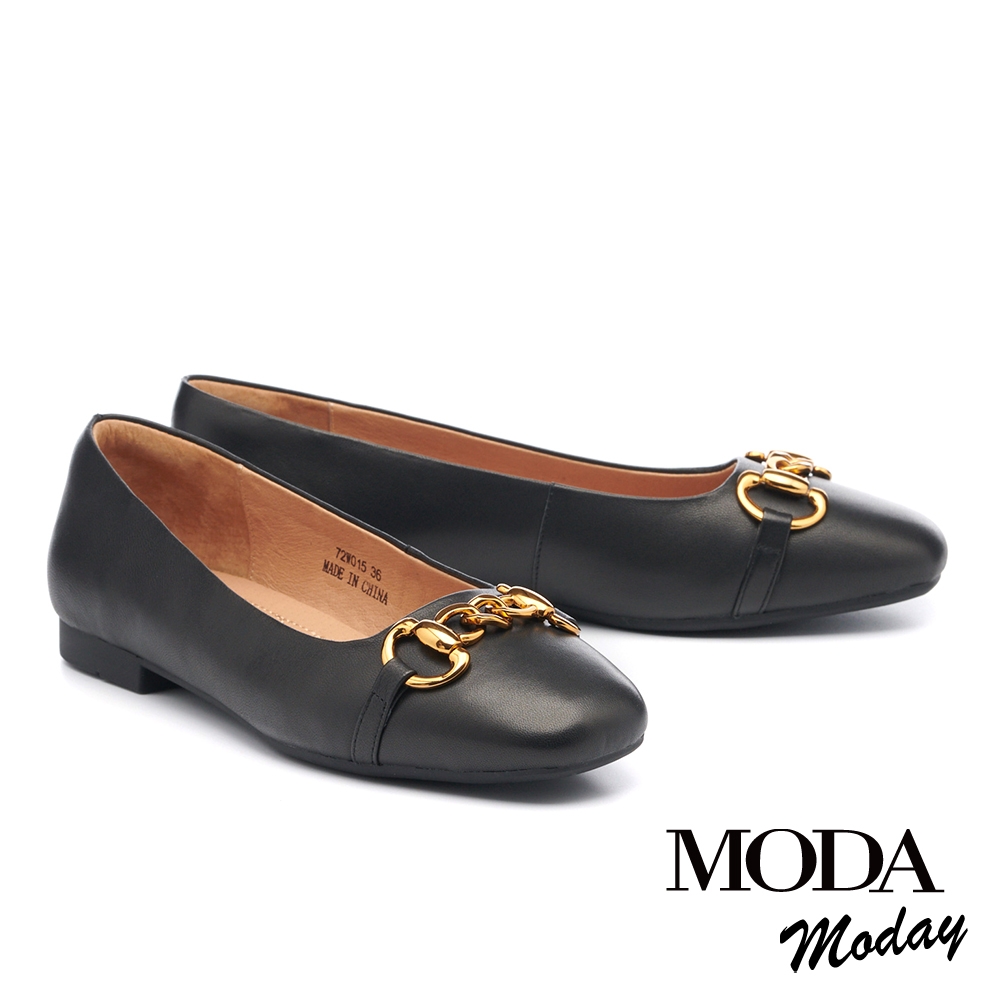 平底鞋 MODA MODAY  都會簡約金屬鍊條全真皮平底鞋－黑