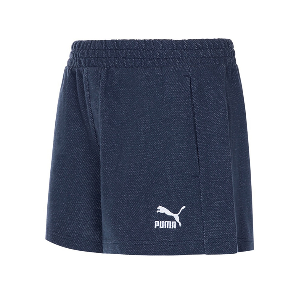 Puma 短褲 Classic Denim 藍 單寧 純棉 高腰 休閒 鬆緊 53738997