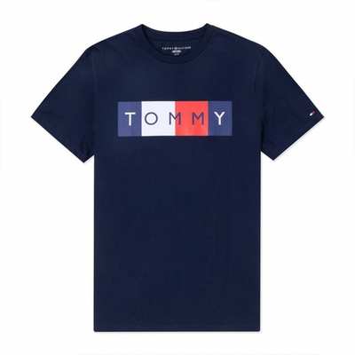 TOMMY 熱銷印刷大Logo圖案短袖T恤-深藍色