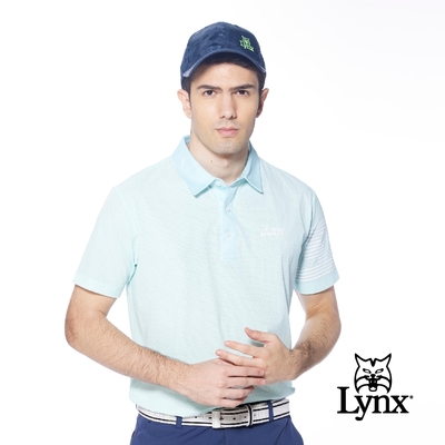 【Lynx Golf】男款吸排透氣易溶紗材質3M反光印花短袖POLO衫/高爾夫球衫-湖水綠色