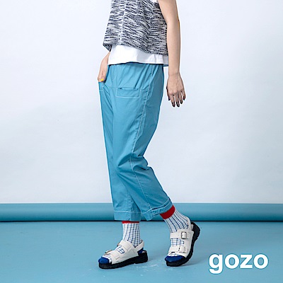 gozo 隱藏口袋裝飾帶絆鬆緊直筒褲(二色)