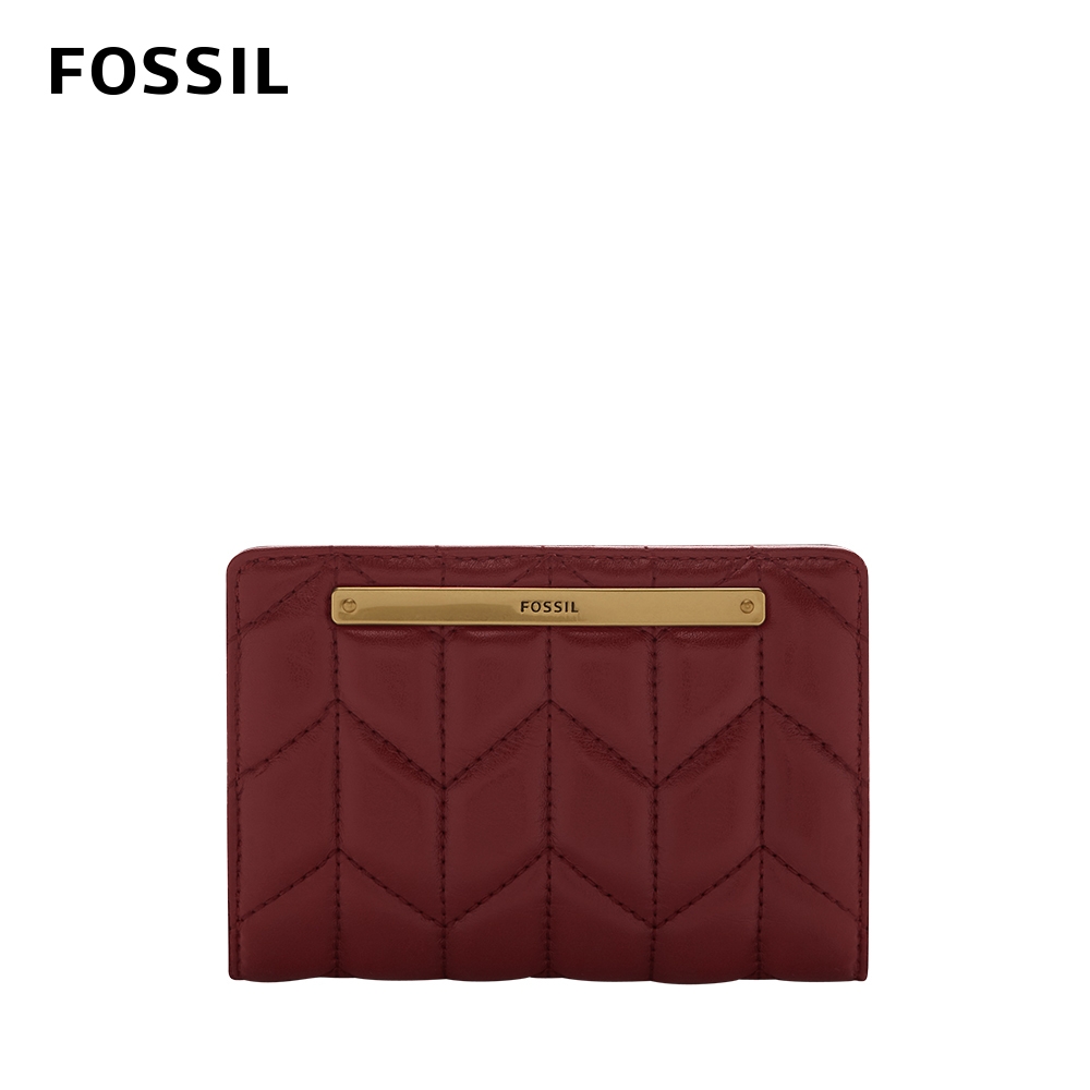 FOSSIL Liza 輕巧型真皮衍縫短夾-酒紅色 SL6551609