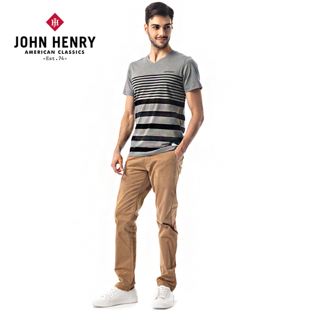 JOHN HENRY 條紋拼接短袖T恤-兩色選 product image 1