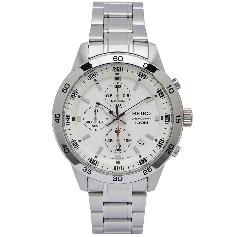 SEIKO 個性競速款三眼計時手錶(SKS637P1)-白面X銀框/44mm