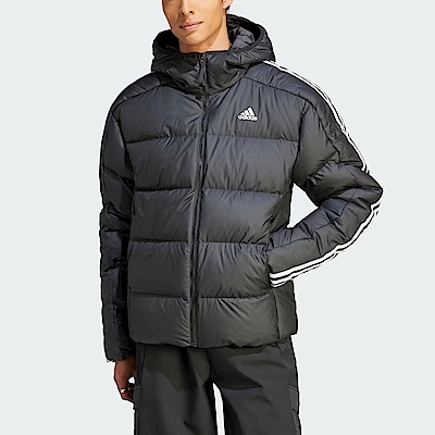 Adidas ESS 3s Mid D J [HZ4429] 男 羽絨外套 連帽 運動 休閒 冬季 保暖 防潑水 黑