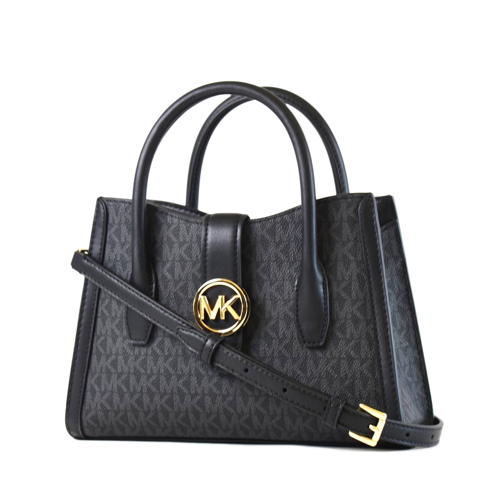 MICHAEL KORS GABBY 緹花LOGO防刮皮革手提/斜背二用包-黑色/小