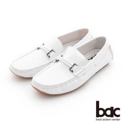 【bac】舒適真皮 英式馬克手工縫線開車鞋-白