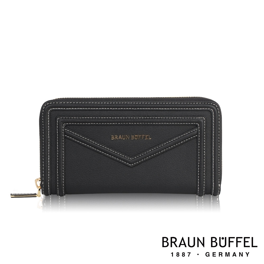 【BRAUN BUFFEL 德國小金牛】台灣總代理 凱特-A 12卡拉鍊長夾-黑色/BF678-602-BK