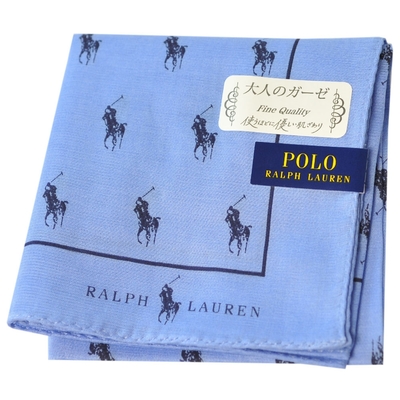 RALPH LAUREN POLO 品牌LOGO馬球繽紛圖騰帕領巾(天藍色系)