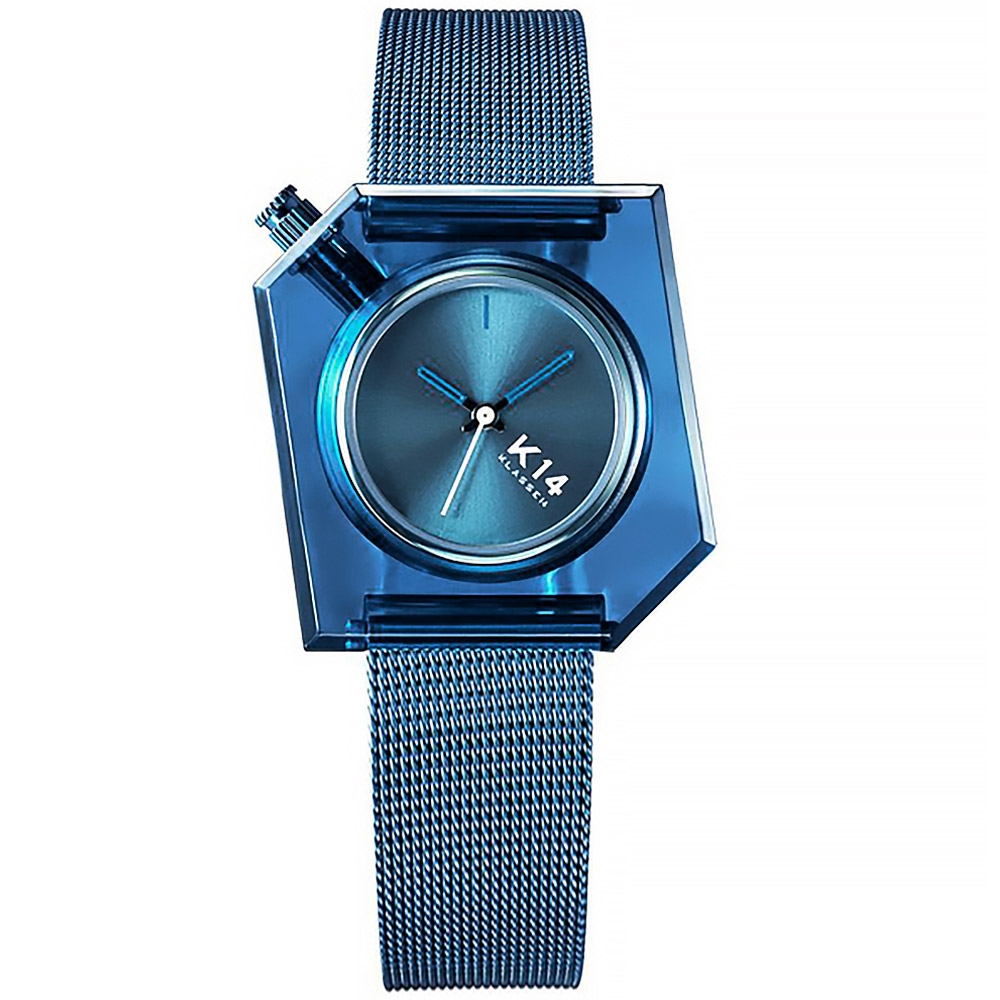 KLASSE14 / 前衛時尚 輕巧獨特 米蘭編織不鏽鋼手錶-藍色/34mm