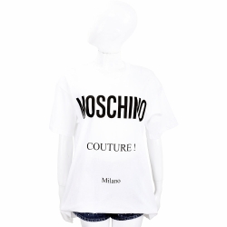 MOSCHINO 品牌LOGO印花白色寬鬆版棉質T恤