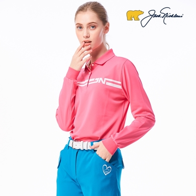 【Jack Nicklaus】金熊Golf女款條紋印花吸濕排汗POLO衫-粉紅色