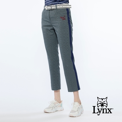 【Lynx Golf】女款經典百搭格紋側邊配布褲耳D型環設計窄管九分褲-灰色