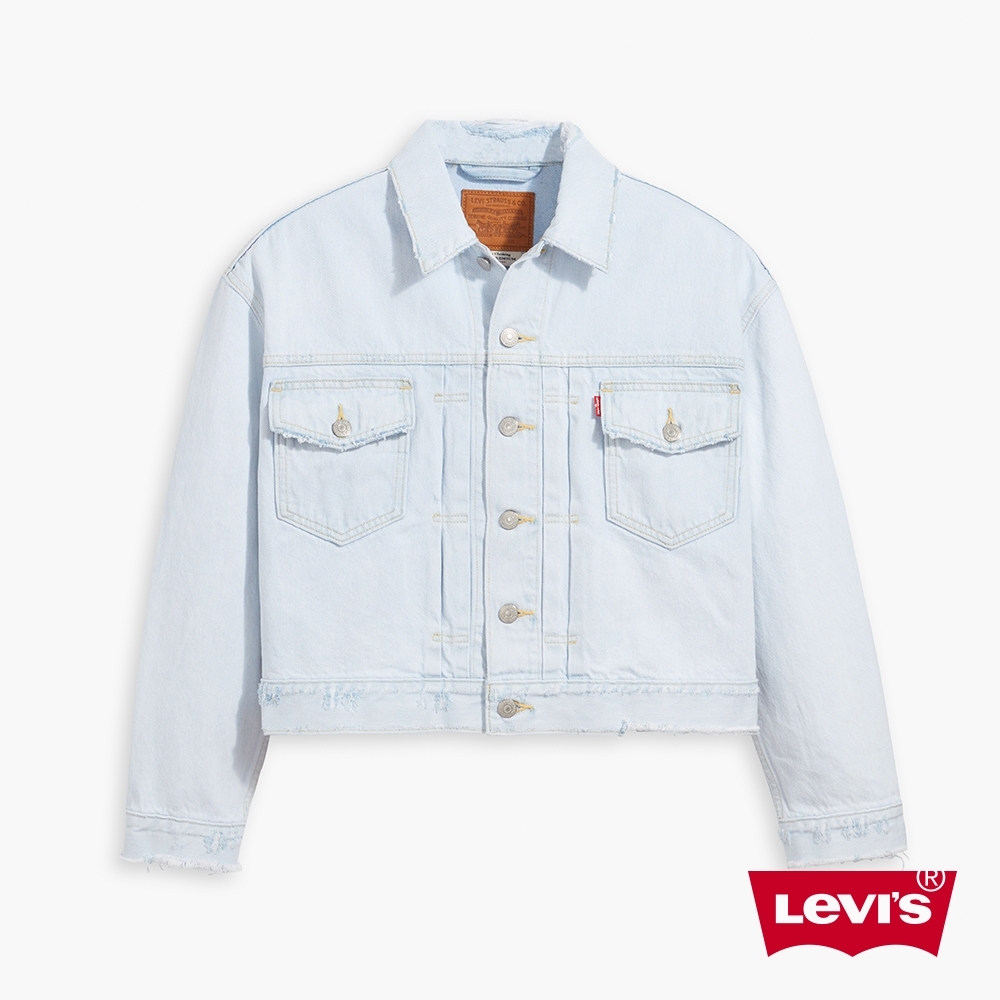 Levis 女款 古著牛仔外套 Oversize寬鬆方正版型 精工磨損細節 復古水藍