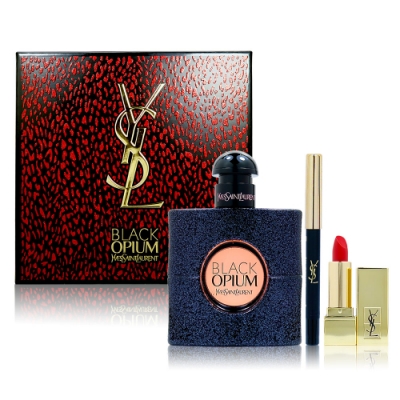 YSL Black Opium 黑鴉片香水彩妝禮盒 (淡香精50ml +#01經典紅唇膏1.3g+眼線筆0.8g)