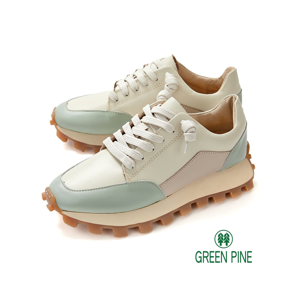 GREEN PINE拼接全真皮豆豆舒壓休閒鞋綠色(00145105)