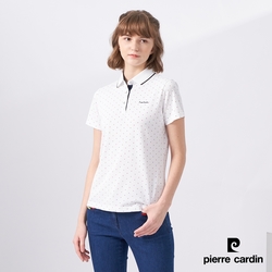 Pierre Cardin皮爾卡登 女裝 Hi Cool吸濕排汗彈性網眼印花短袖POLO衫-白色 (8227293-90)