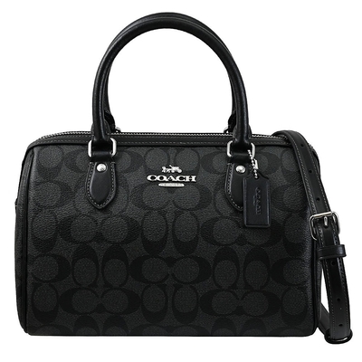 COACH Rowan Satchel Bag 經典C LOGO印花兩用波士頓包(黑灰)