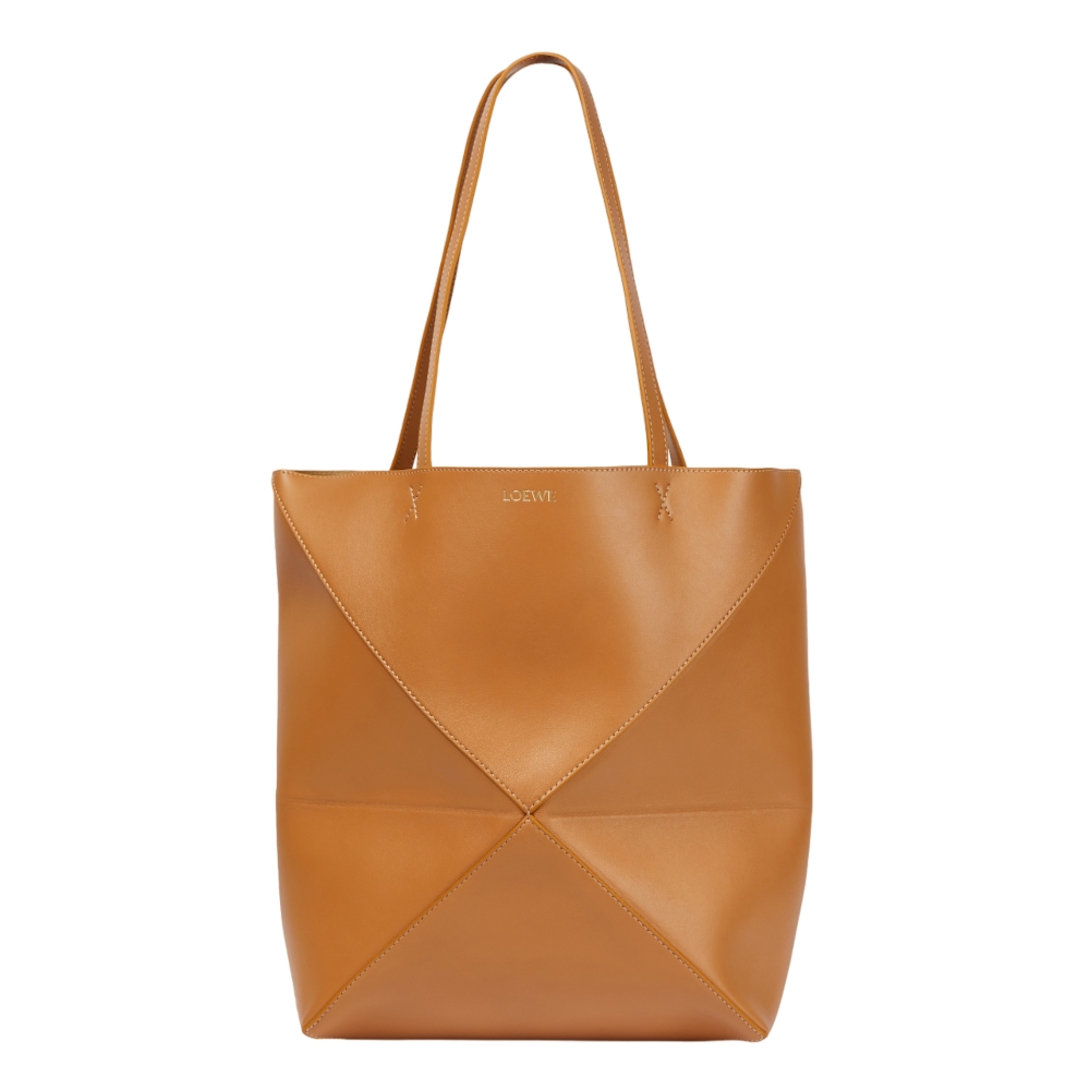 LOEWE 羅威 Puzzle Fold Tote 中款 亮面牛皮 折疊 托特包 暖沙色