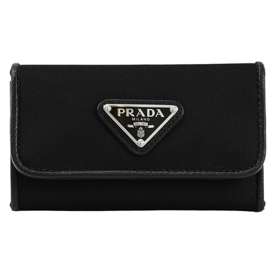 PRADA 經典三角LOGO輕量尼龍扣式六孔鑰匙包(黑)