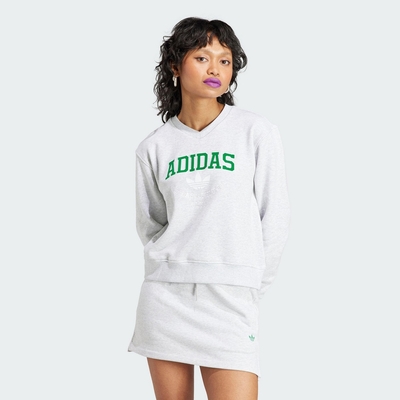 ADIDAS GFX CREW SWEAT 三葉草 女長袖上衣-灰白-II5612