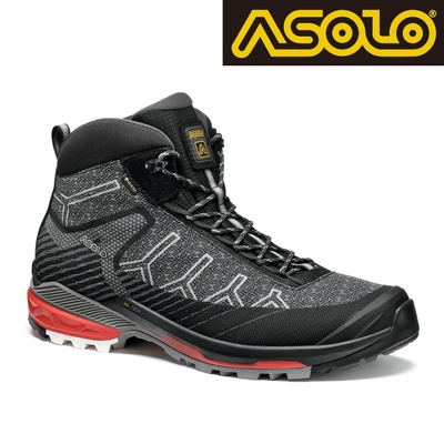 ASOLO 男款 GTX 中筒郊山輕量健走鞋 FALCON EVO JACQUARD GV 黑紅色 A40066/A392 ｜防水透氣 健行鞋