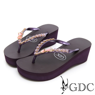 GDC-夏日璀璨甜美貓型水鑽夾腳拖鞋-紫色