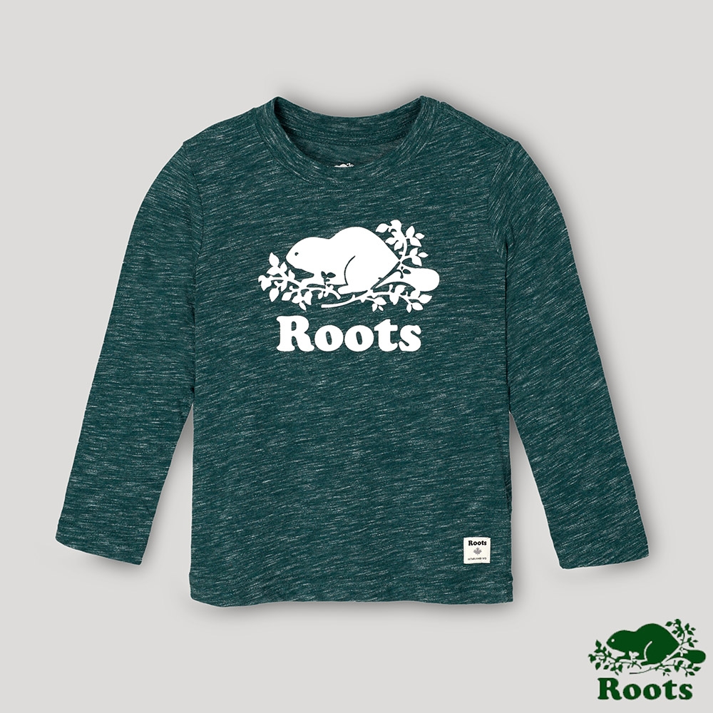 Roots小男童- 經典海狸LOGO長袖T恤-綠色