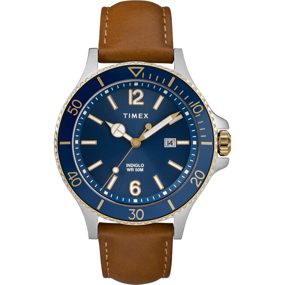 TIMEX 天美時 風格系列 經典紳士手錶-藍x棕色-42mm