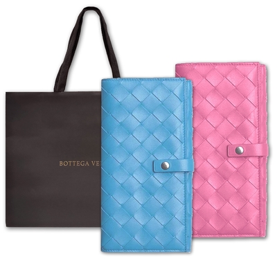 BOTTEGA VENETA 寶緹嘉 608072 經典編織羊皮開扣錢包長夾(粉色)