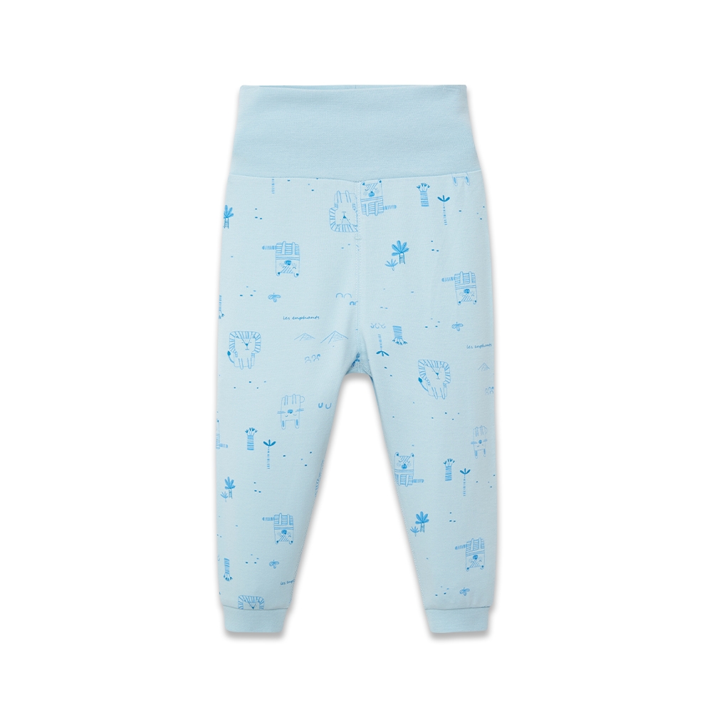 【麗嬰房】Cloudy雲柔系列 嬰兒印花棉質護肚褲-藍色 (73cm~86cm)