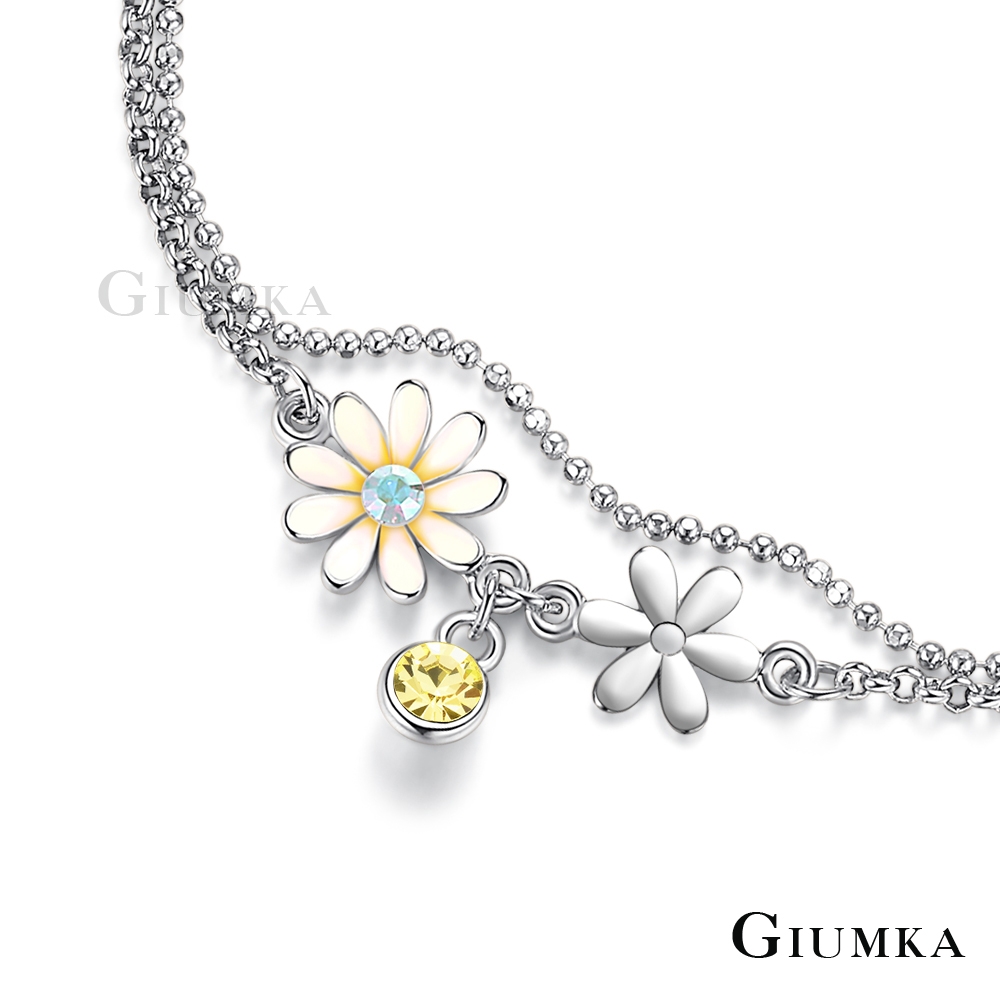 GIUMKA雙鍊腳鍊小雛菊花朵 精鍍正白K 銀色 甜美氣質淑女腳鏈 ML20003-1