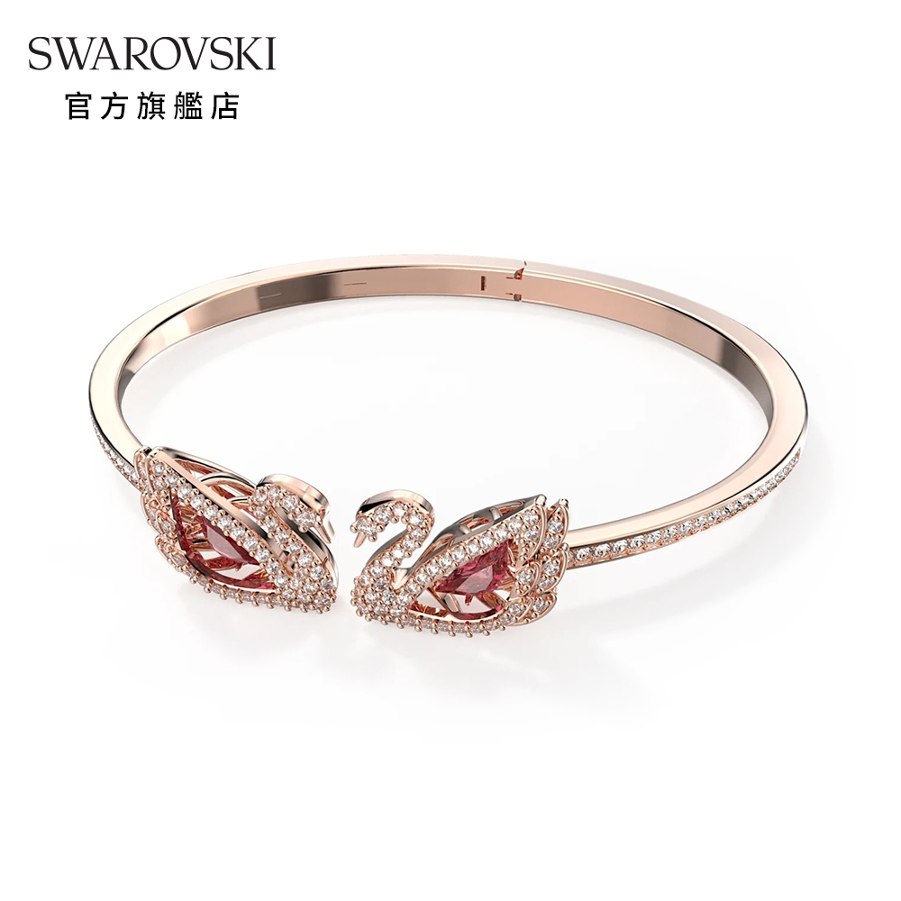 SWAROVSKI 施華洛世奇 Dancing Swan 手鐲,天鵝, 紅色, 鍍玫瑰金色調