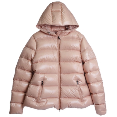 MONCLER RHIN Giubbotto 系列經典羽絨車縫鮭魚粉連帽外套(3號/女款)