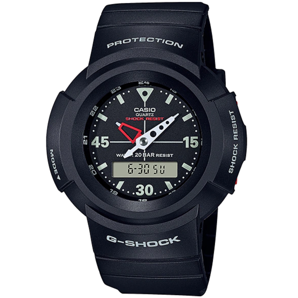 CASIO 經典造型復刻消光質感雙顯錶-黑X白刻度(AW-500E-1E)/47.7mm