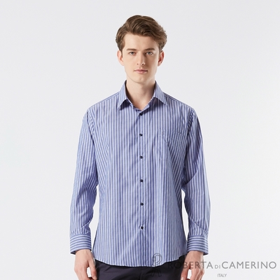【ROBERTA 諾貝達】男裝 藍色長袖襯衫-型男修身版 舒適穿搭-條紋款