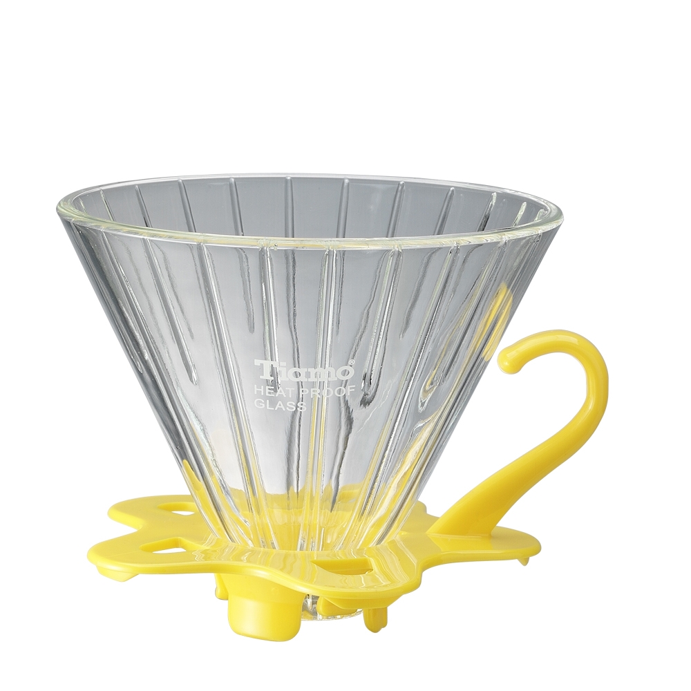 TIAMO V02玻璃錐型咖啡濾杯組附量匙-黃色(HG5359Y)