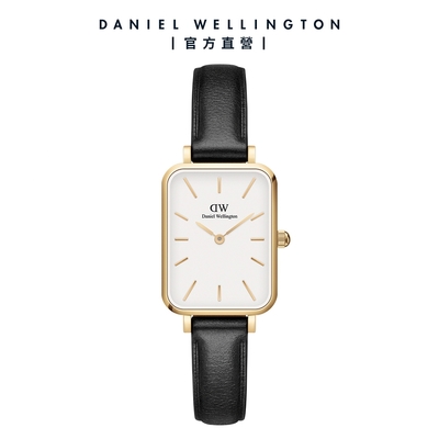 Daniel Wellington DW 手錶 Quadro Sheffield 20X26經典黑真皮皮革小方錶-白錶盤-香檳金框 DW00100559