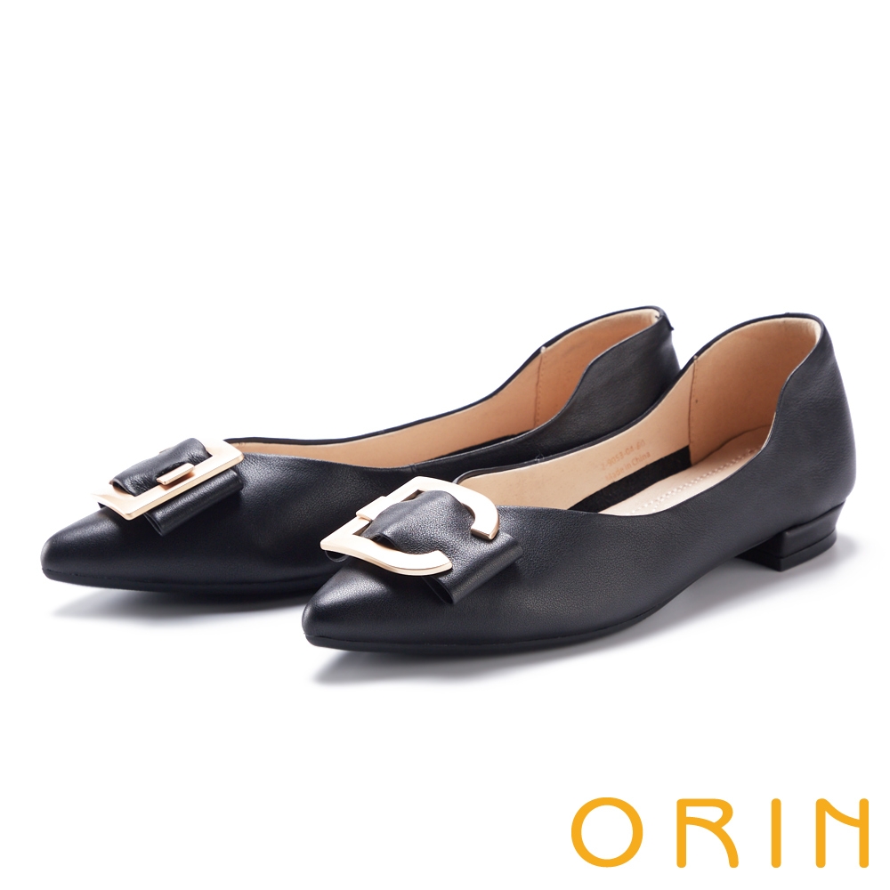 ORIN 金屬飾釦拼接剪裁尖頭 女 低跟鞋 黑色 product image 1