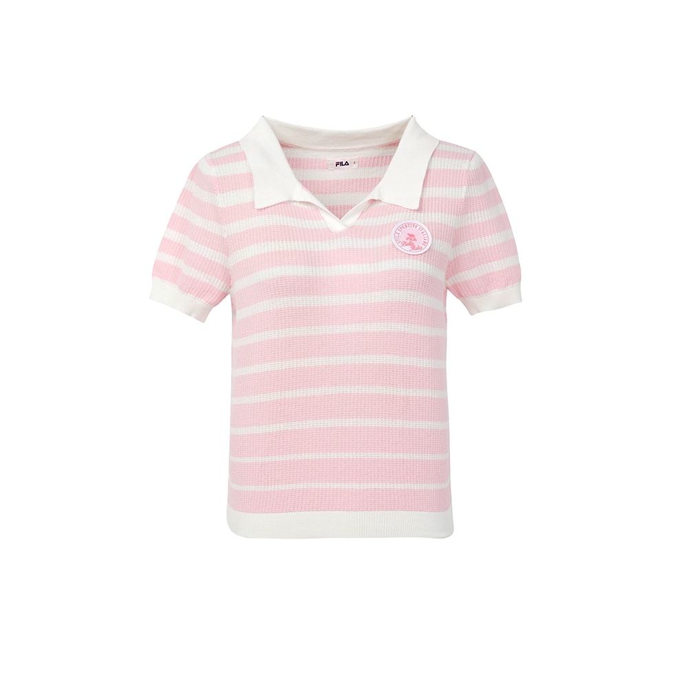 FILA 女撞色條紋短袖線衫-粉色 5SWY-1013-PK