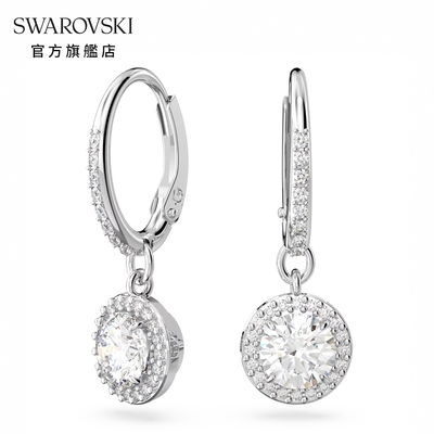 SWAROVSKI 施華洛世奇 Constella 水滴形耳環圓形切割、密鑲 白色 鍍白金色